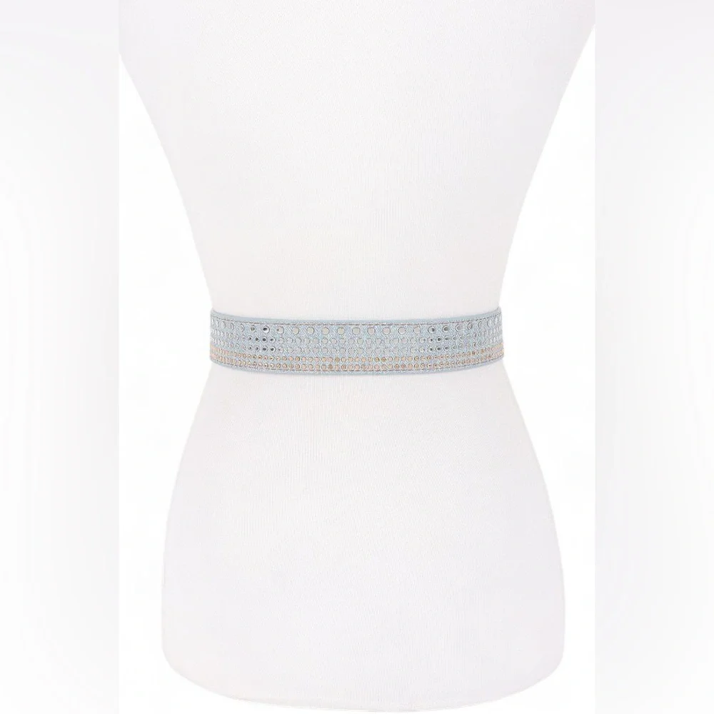 Blue Rhinestone Western Statement Belt with Gold or Silver Buckle